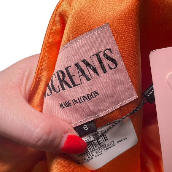 Miscreants Orange Satin Gown Dress UK 8 US 4 | 57" Long Plunge Midi | Feather Tr - Picture 8 of 8